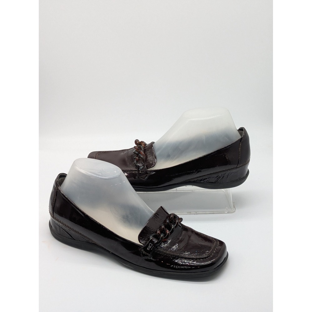 Enzo Angiolini Women's 8M Brown Patent Leather Chain Loafers Square Toe